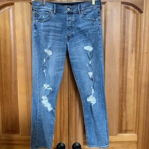 Express Blue Distressed Vintage skinny high rise Straight Leg Jeans 6R